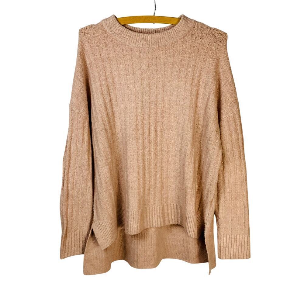French Connection Rose Pink Sweater NWT Size L High Low Hem Rib Knit Oversized